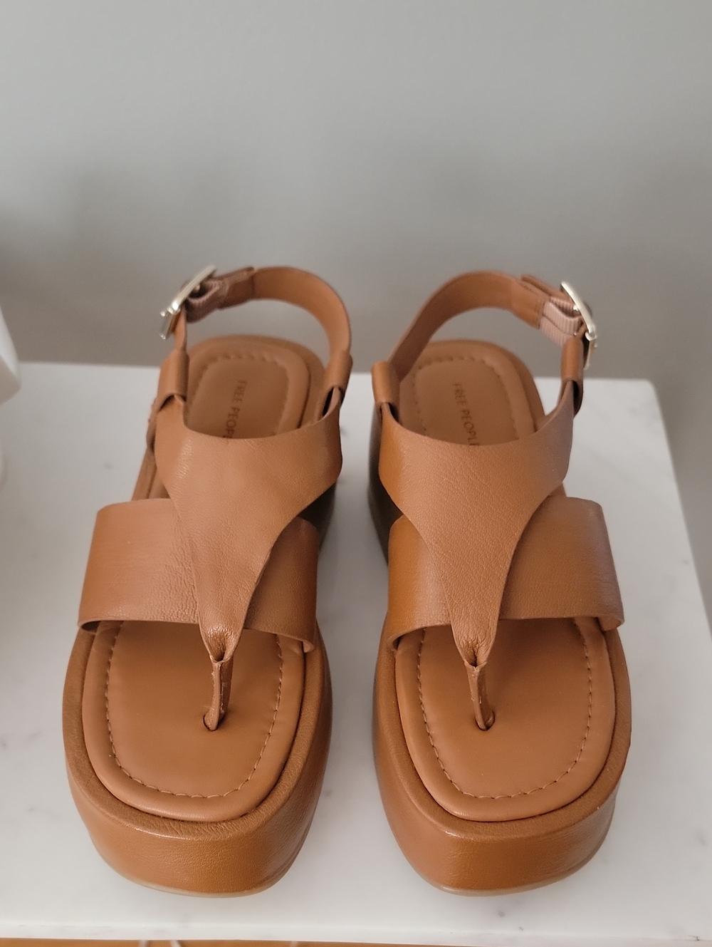 Free People Brown Leather Platform Thong Sandals